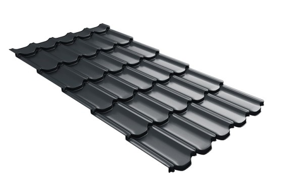 Металлочерепица квинта плюс с 3D резом 0,5 Satin RAL 7016 антрацитово-серый купить в Барнауле