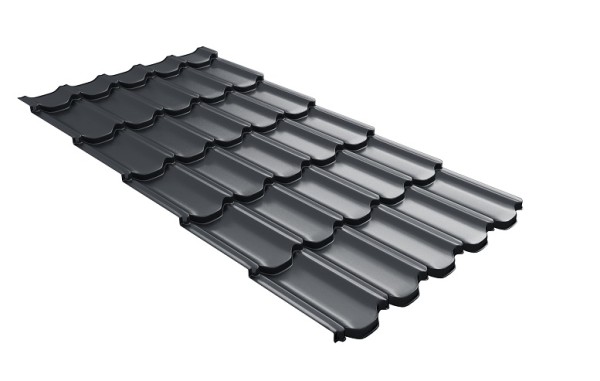 Металлочерепица квинта плюс с 3D резом 0,5 Satin RAL 7024 мокрый асфальт купить в Барнауле